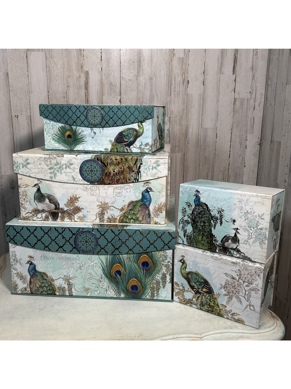 5 Piece Chad Barrett Peacock Decorative Gift And Storage Nesting Boxes